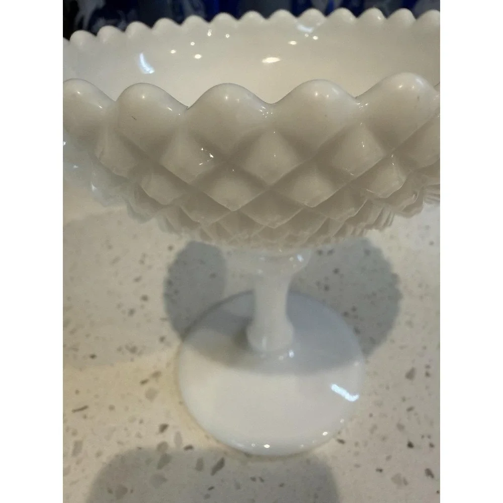 Westmoreland English Hobnail Diamond Footed Compote Bowl  Mid Century